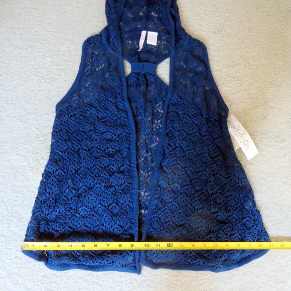 NEW NWT Heart -N-Crush Girls Sz XL 14-16 Crochet Hooded Swim Coverup Vest Navy - Picture 1 of 16